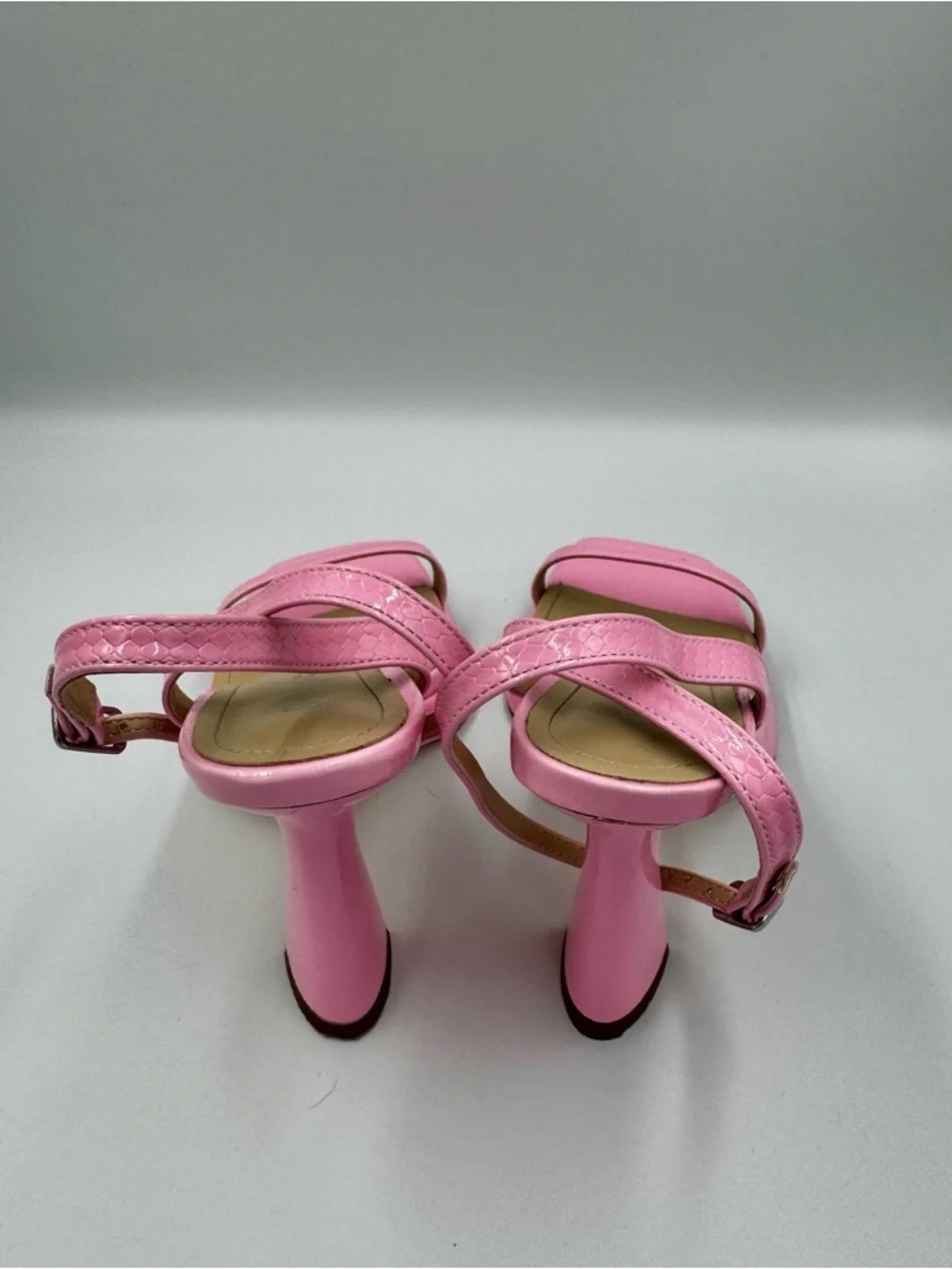 Pink Snakeskin Platform Sandals Square Toe Flare Heel Barbiecore Size 7